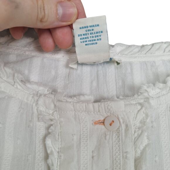 Sundance Cream Alethia Button Down Peasant Blouse Line & Ruffle Detail S - Picture 4 of 9